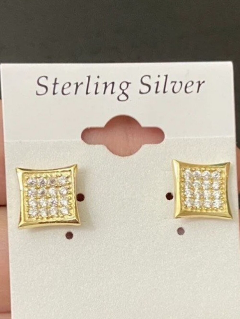 Gold Square Pavé Stud Earrings - Sterling Silver